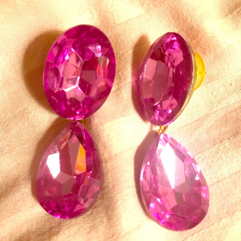 purple pierced earrings large gemstone like Statement chunky  Vintage